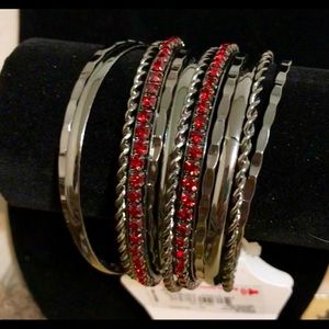 “Color” Gunmetal & Red Rhinestone Bracelets-12 pc.